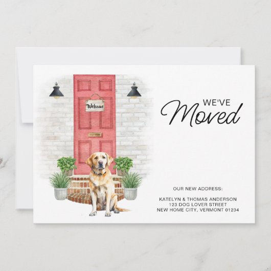 We hebben de gele labrador rode deurhond verplaats aankondiging (Voorkant)