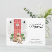 We hebben de gele labrador rode deurhond verplaats aankondiging (Staand voorkant)