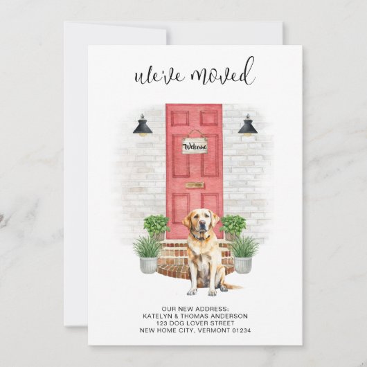 We hebben de gele labrador rode deurhond verplaats aankondiging (Voorkant)