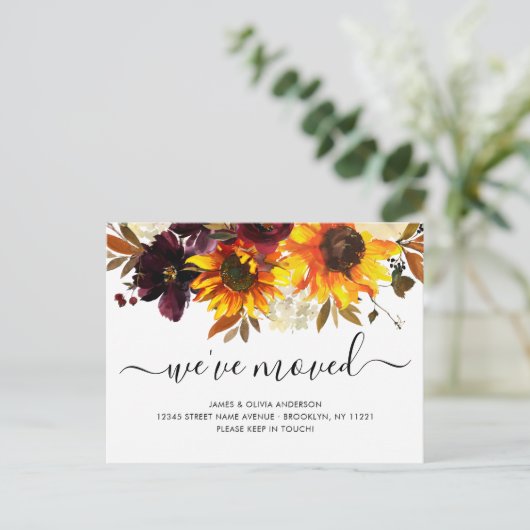 We hebben de herfst Boho Sunflower Bloving Moving Aankondigingskaart (Staand voorkant)