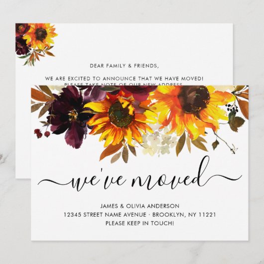 We hebben de herfst Sunflower Bloom New Home Movin Aankondiging (Voorkant / Achterkant)