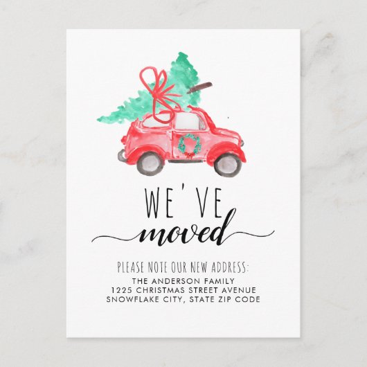 We hebben de kerstboom rode auto vakantie verhuize aankondigingskaart (Voorkant)