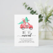 We hebben de kerstboom rode auto vakantie verhuize aankondigingskaart (Staand voorkant)