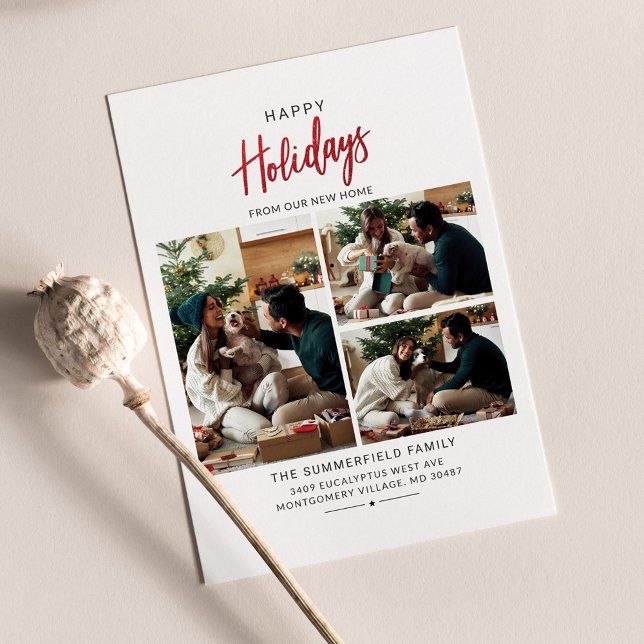 We hebben de kerstfamilie fotocollage Holiday verp (Christmas Holidays Family Photo Collage Moving Announcement)