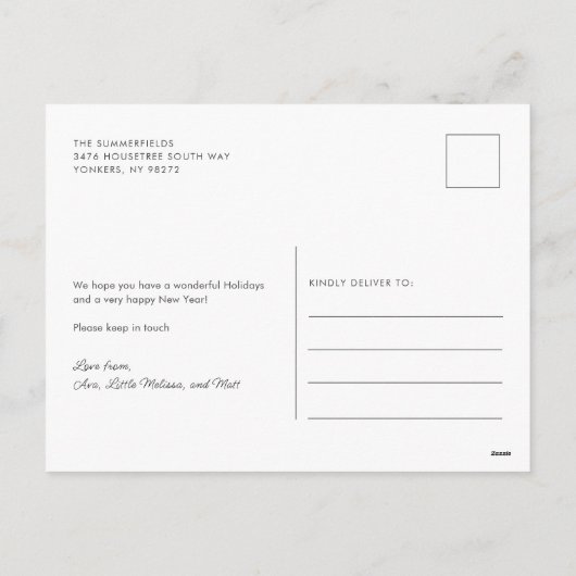 We hebben de kerstfoto's van de familie verplaatst feestdagenkaart (Achterkant)