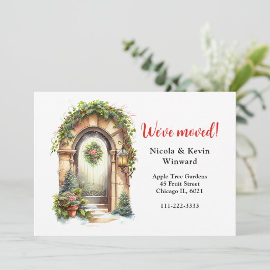 We hebben de kerstgarlanddeur verplaatst aankondiging (Staand voorkant)