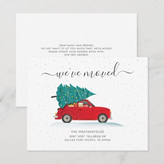 We hebben de kerstvakantie met rode auto verplaats aankondiging (Voorkant / Achterkant)