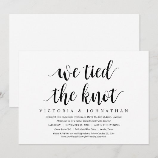 We Hebben de Knoop Doorgehakt, Bruiloft Elopement Kaart (Voorkant / Achterkant)