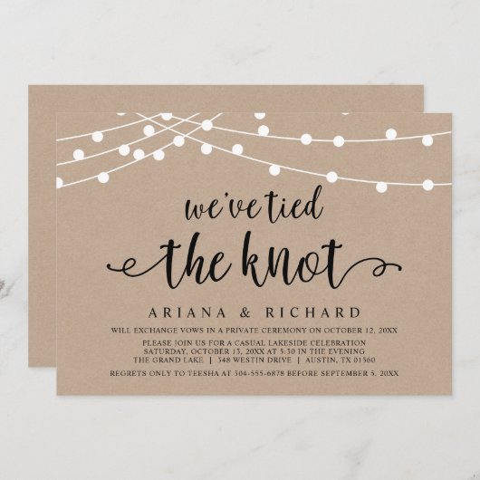 We hebben de knoop doorgehakt, Trouw Elopement Fee Kaart (Voorkant / Achterkant)