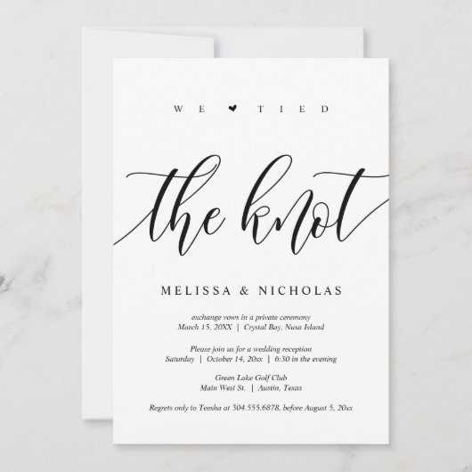 We hebben de knoop doorgehakt, Trouw Elopement Fee Kaart (Voorkant)