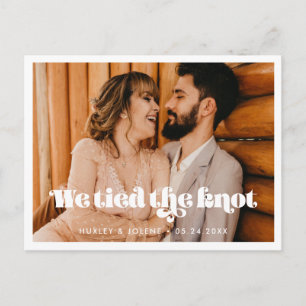 We hebben de knoop doorgehakt Vintage retro script Briefkaart