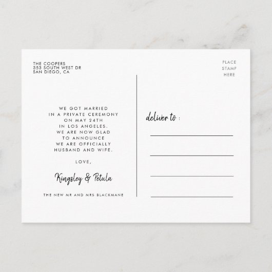 We hebben de knoop gehakt Minimalistische handgesc Briefkaart (Achterkant)