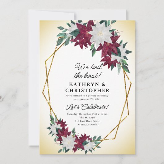 We hebben de knoop geknoopt Poinsettias Kerstbruil Kaart (Voorkant)