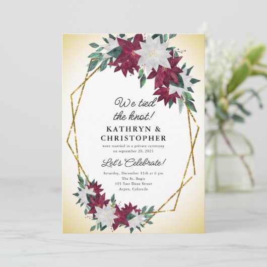 We hebben de knoop geknoopt Poinsettias Kerstbruil Kaart (Staand voorkant)