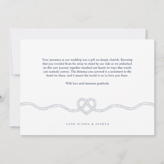 We hebben de knoop Nautical Navy & White Dank u Bedankkaart (Achterkant)