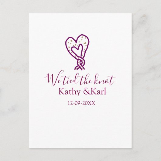 We hebben de knoop pink hart knopen naam datum rom briefkaart (Voorkant)