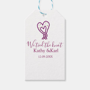 We hebben de knoop pink hart knopen naam datum rom cadeaulabel