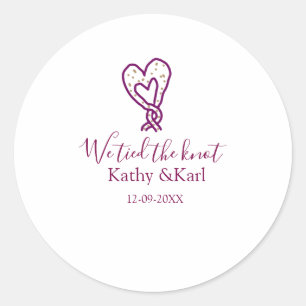 We hebben de knoop pink hart knopen naam datum rom ronde sticker