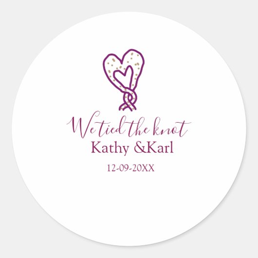 We hebben de knoop pink hart knopen naam datum rom ronde sticker (Voorkant)