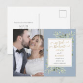 We hebben de knoop script foto groen bruiloft aankondigingskaart (Voorkant / Achterkant)