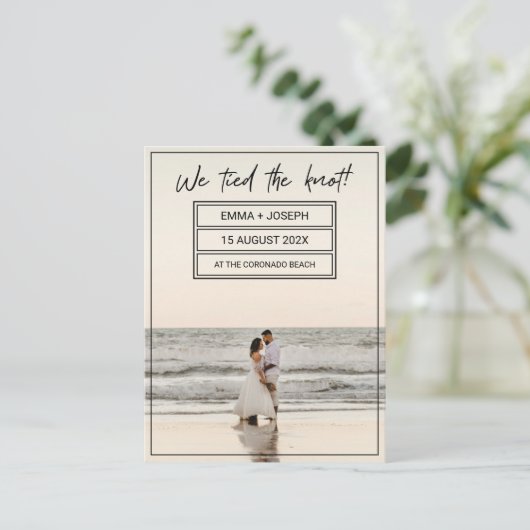 "We hebben de knoop vastgebonden!" Aankondiging ge Briefkaart (Staand voorkant)