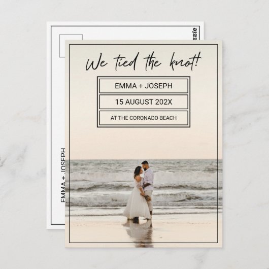 "We hebben de knoop vastgebonden!" Aankondiging ge Briefkaart (Voorkant / Achterkant)