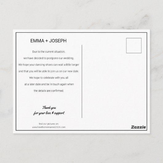 "We hebben de knoop vastgebonden!" Aankondiging ge Briefkaart (Achterkant)