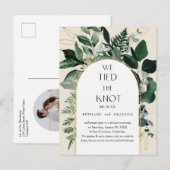 We hebben de knoop vastgebonden, Beige moderne bot Aankondigingskaart (Voorkant / Achterkant)