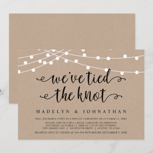 We hebben de knoop vastgebonden, de bruiloft Elope Kaart (Voorkant / Achterkant)