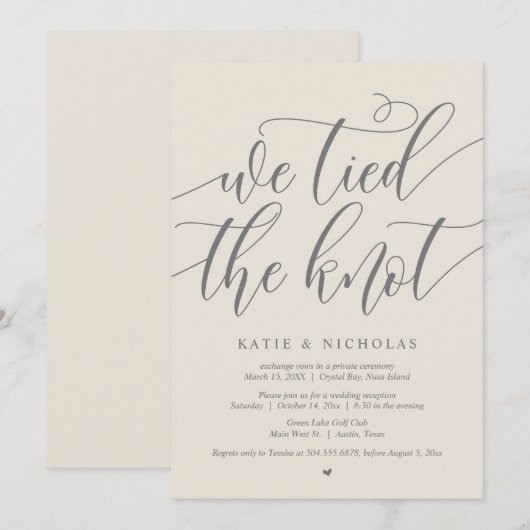 We hebben de knoop vastgebonden, de bruiloft Elope Kaart (Voorkant / Achterkant)