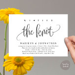 We hebben de knoop vastgebonden, de weddenschap... kaart<br><div class="desc">Markeer het begin van uw eeuwigheid met elegantie met behulp van onze hedendaagse zwart-wit thema bruiloft elopement viering uitnodiging kaart, "We bonden de knoop". Perfect voor koppels die hun vreugdevolle gelegenheid uitbreiden, deze uitnodiging straalt sophisticatie uit met een vleugje speelsheid, en vormt het podium voor een gedenkwaardige gebeurtenis. Versierd met...</div>
