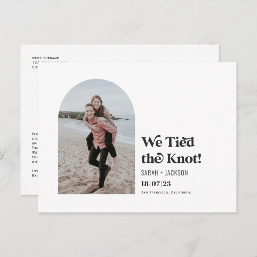 We hebben de knoop vastgebonden, Modern Arch Photo Aankondigingskaart (Voorkant / Achterkant)