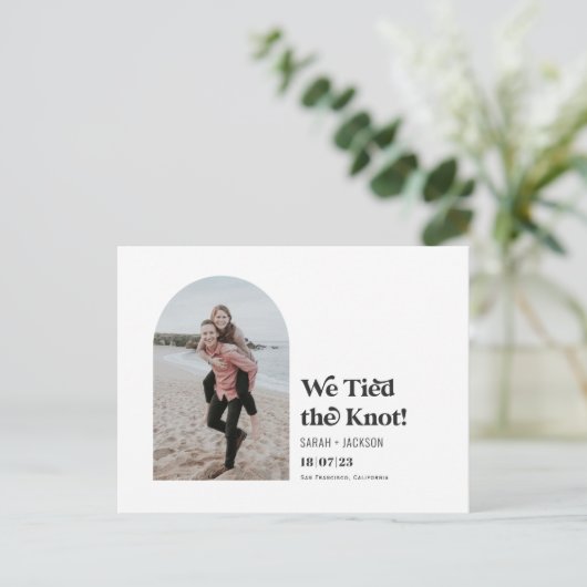 We hebben de knoop vastgebonden, Modern Arch Photo Aankondigingskaart (Staand voorkant)