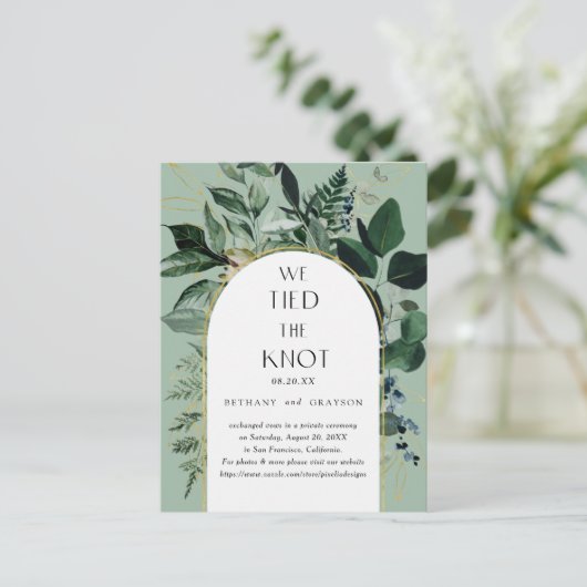 We hebben de knoop vastgebonden, Sage Green botani Aankondigingskaart (Staand voorkant)