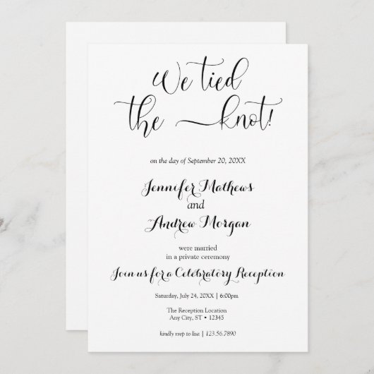 We hebben de knoop vastgemaakt | Casual huwelijksr Kaart (Voorkant / Achterkant)