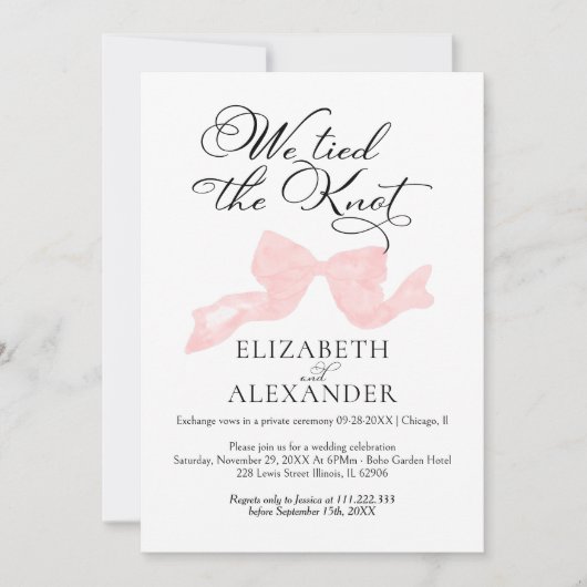 We hebben de knoop vastgemaakt | Roze strik bruilo Kaart (Voorkant)