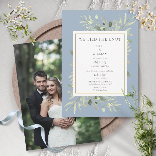 We hebben de Knot Dusty Blue Elopement-aankondigin Kaart