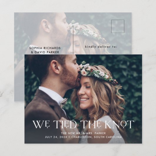 We hebben de Knot getild | Elegant Two Photo Weddi Aankondigingskaart (Voorkant / Achterkant)