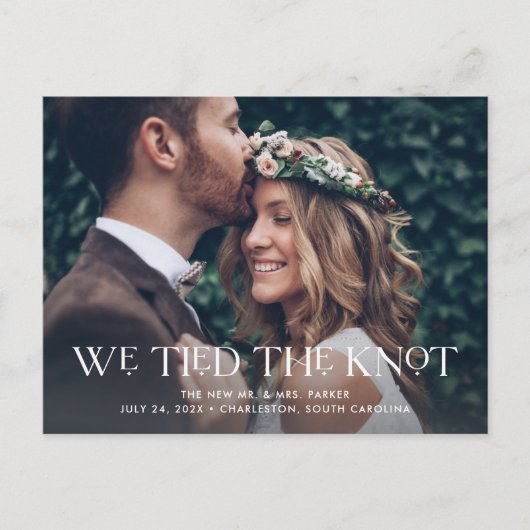We hebben de Knot getild | Elegant Two Photo Weddi Aankondigingskaart (Voorkant)