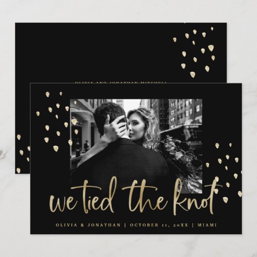 We hebben de Knot Gold Script-huwelijksaankondigin Kaart (Voorkant / Achterkant)