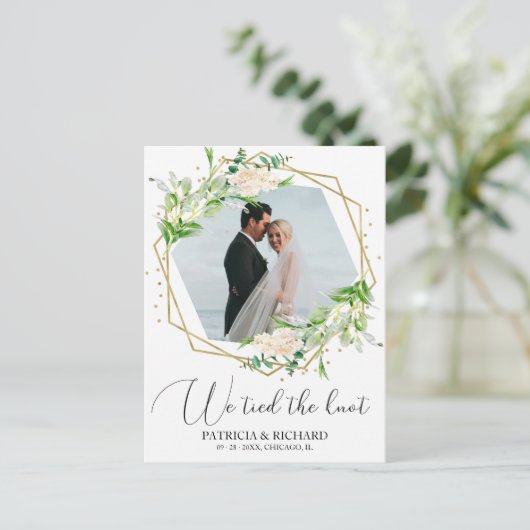 We hebben de Knot Greenery Eloped aankondiging geb Briefkaart (Staand voorkant)