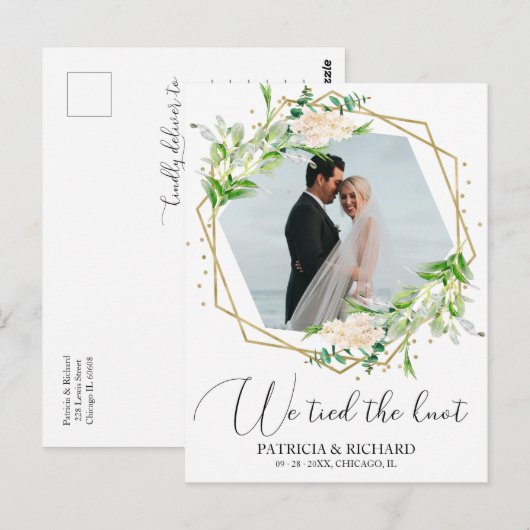 We hebben de Knot Greenery Eloped aankondiging geb Briefkaart (Voorkant / Achterkant)