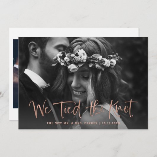 We hebben de Knot Roos Gold Script Photo Elopement Aankondiging (Voorkant / Achterkant)