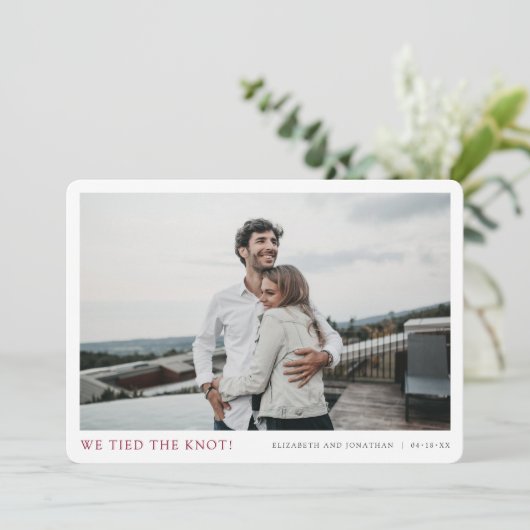 We hebben de Knot vastgebonden. Modern Photo Elope Aankondiging (Staand voorkant)