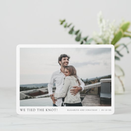 We hebben de Knot vastgebonden. Modern Photo Elope Aankondiging (Staand voorkant)