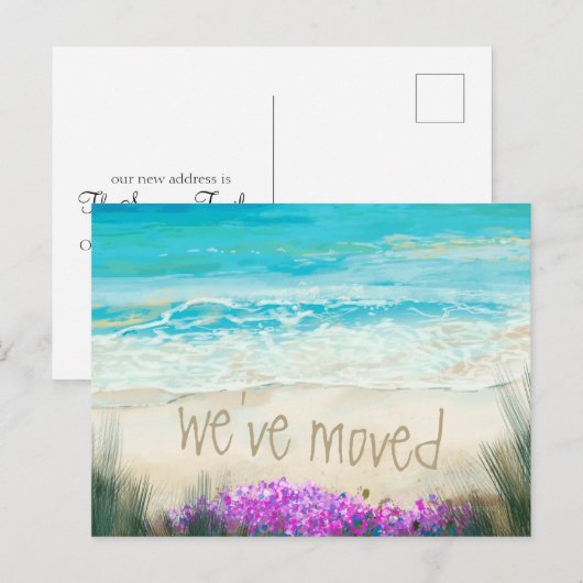 We hebben de New Address Announcement Beach Ocean  Aankondigingskaart (Voorkant / Achterkant)