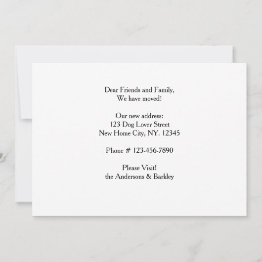 We hebben de New Home Pet Dog Moving Aankondiging (Achterkant)