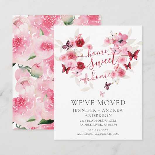 We hebben de roze Floral Moving Announcement verpl Kaart (Voorkant / Achterkant)