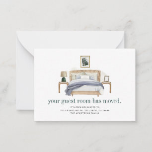 We hebben de slaapkamer verplaatst notitiekaartje