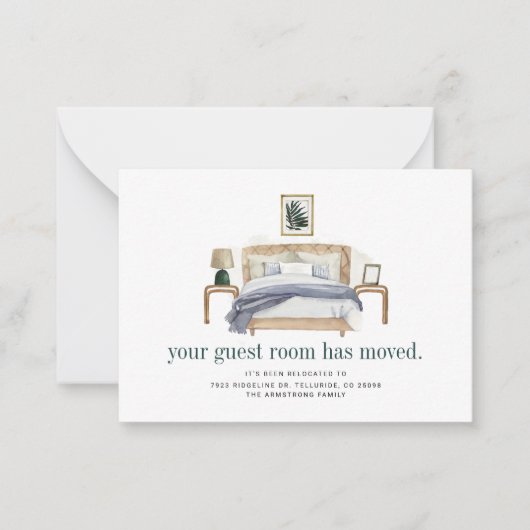 We hebben de slaapkamer verplaatst notitiekaartje (Voorkant)